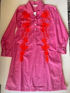 Debbie Katz Pink Dress with Orange Floral Embroidered Panels